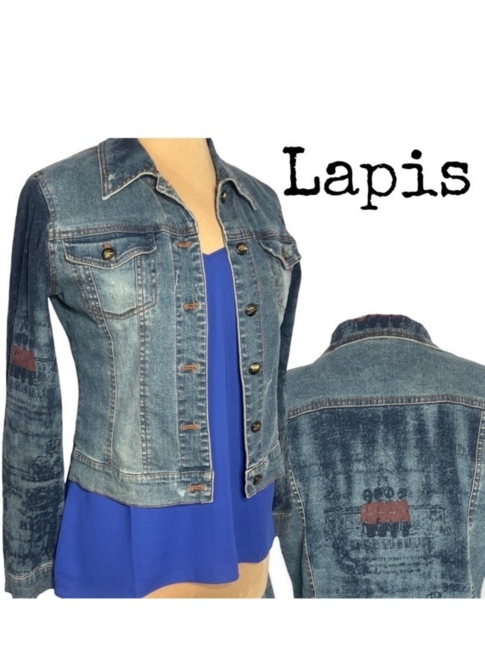 Vintage Lapis Jean Jacket featuring Buckingham Palace Royal Queens Guard images